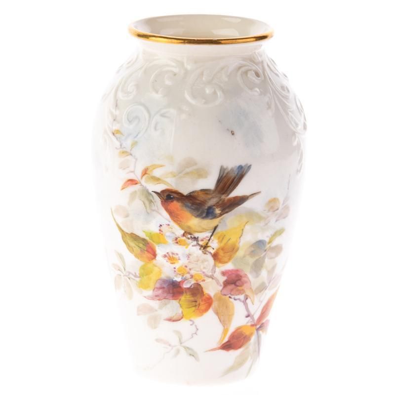 Antique Worcester Grainger Porcelain Hand Painted Bird Vase 19th Century