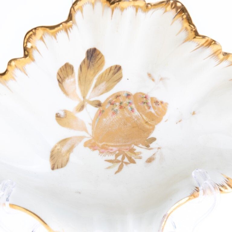 Antique 18th Century Wedgwood Gilt Creamware Earthenware Pottery Rococo Style Dish Hand Painted With Nautilus photo furniture