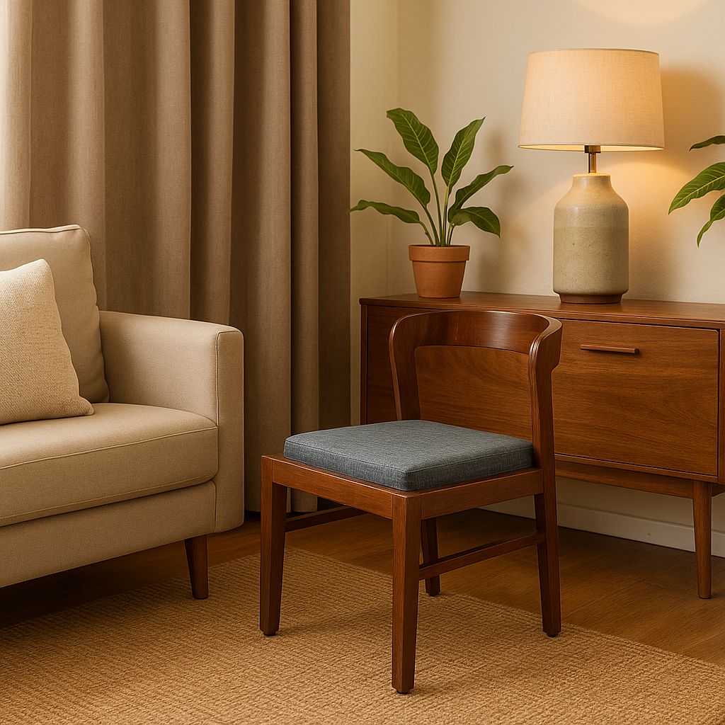 photo for sale Antique Handcrafted Indian Teak Wood Chairs 1940s | Dining Accent Chairs With Curved Back & Upholstered Seats