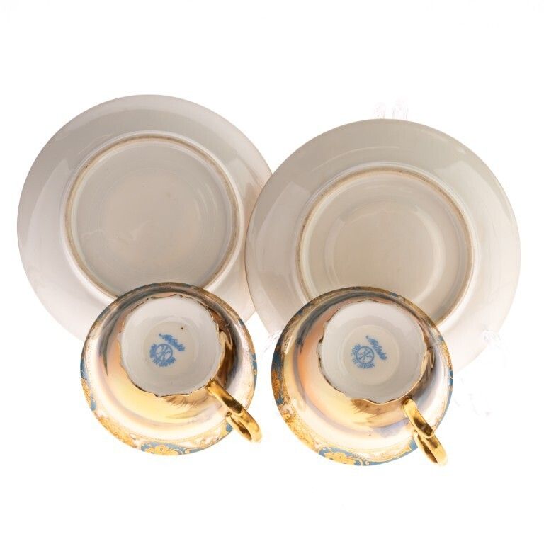 Art Deco Set Of Japanese Noritake Hand Gilt Porcelain Sunset Landscape Teacups And Saucers photo furniture