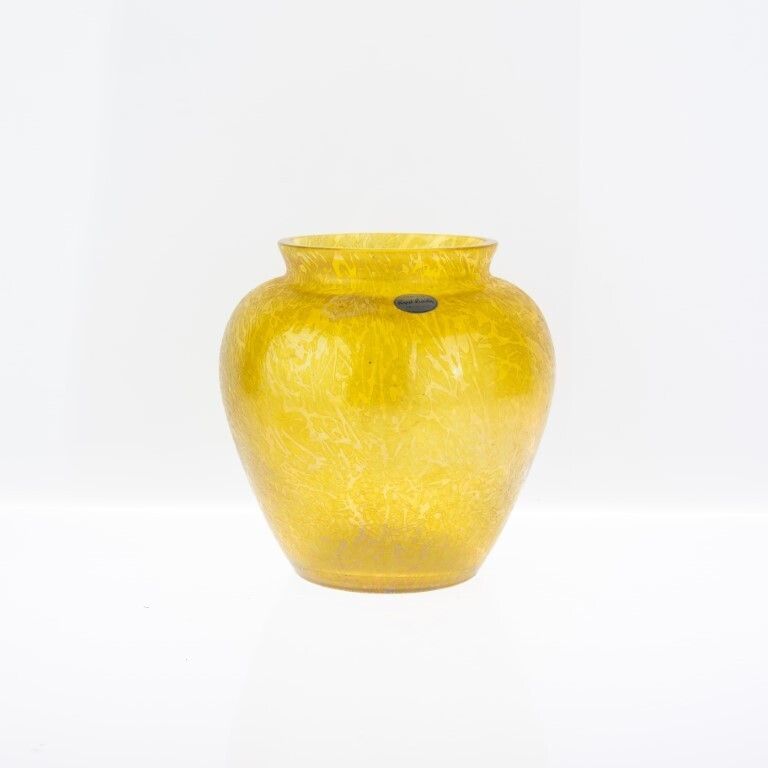 Mid Century Royal Brierley Iridescent Yellow British Studio Glass Vase