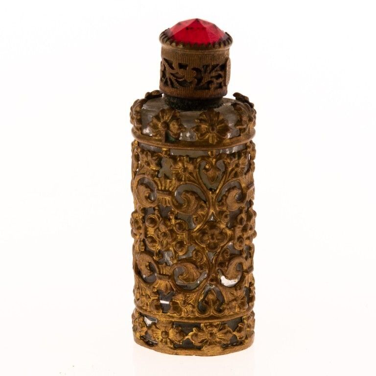Art Nouveau Bejeweled & Enamel Gilt Floral Scent Perfume Bottle photo furniture