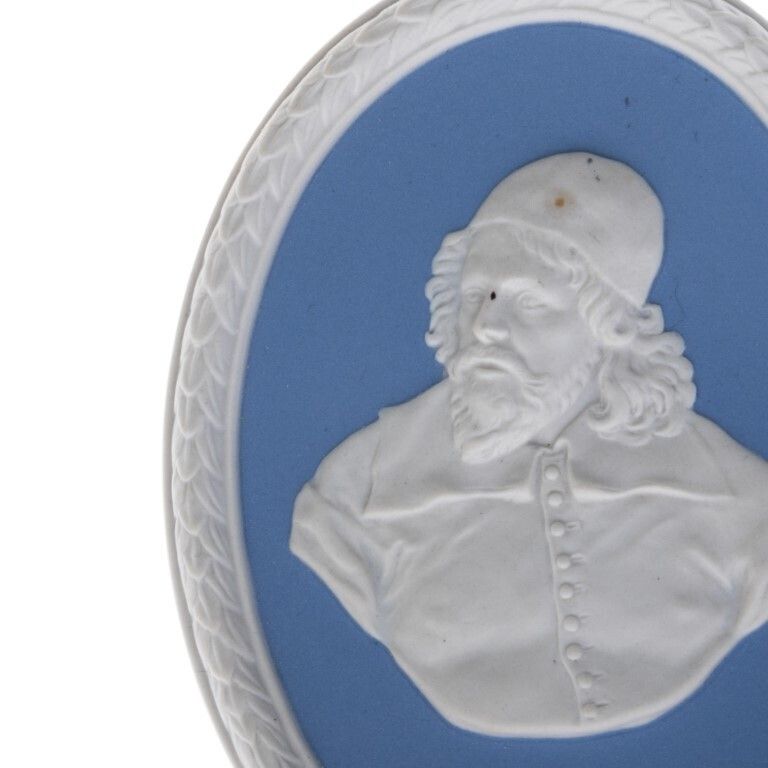 Wedgwood Blue Jasperware Ceramic Porcelain Inigo Jones Portrait Medallion Laurel Leaf Plaque Limited To 200 photo for sale