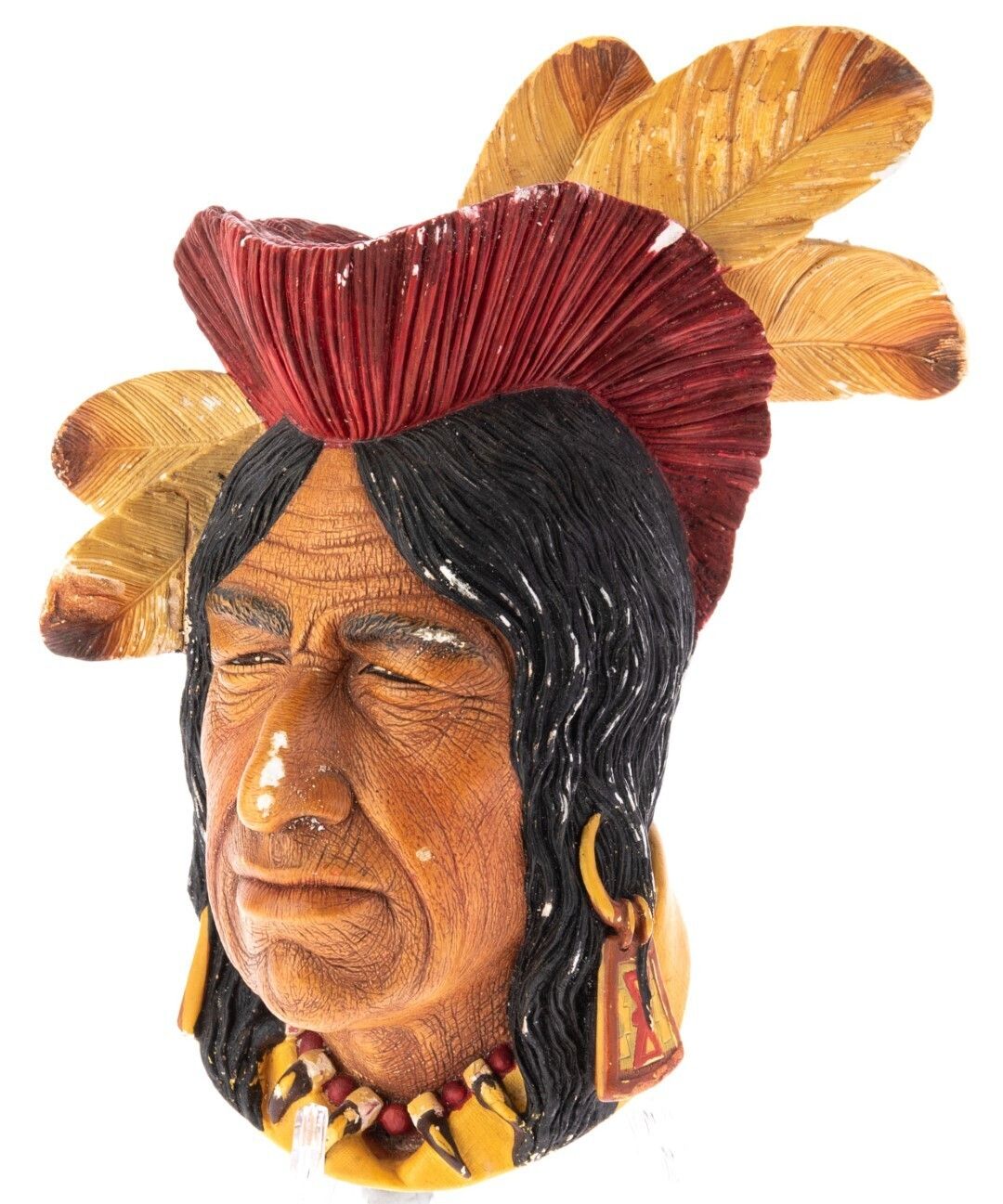 Mid Century Bossons Hand Painted Chalkware Wall Plaque Native American Chief Head