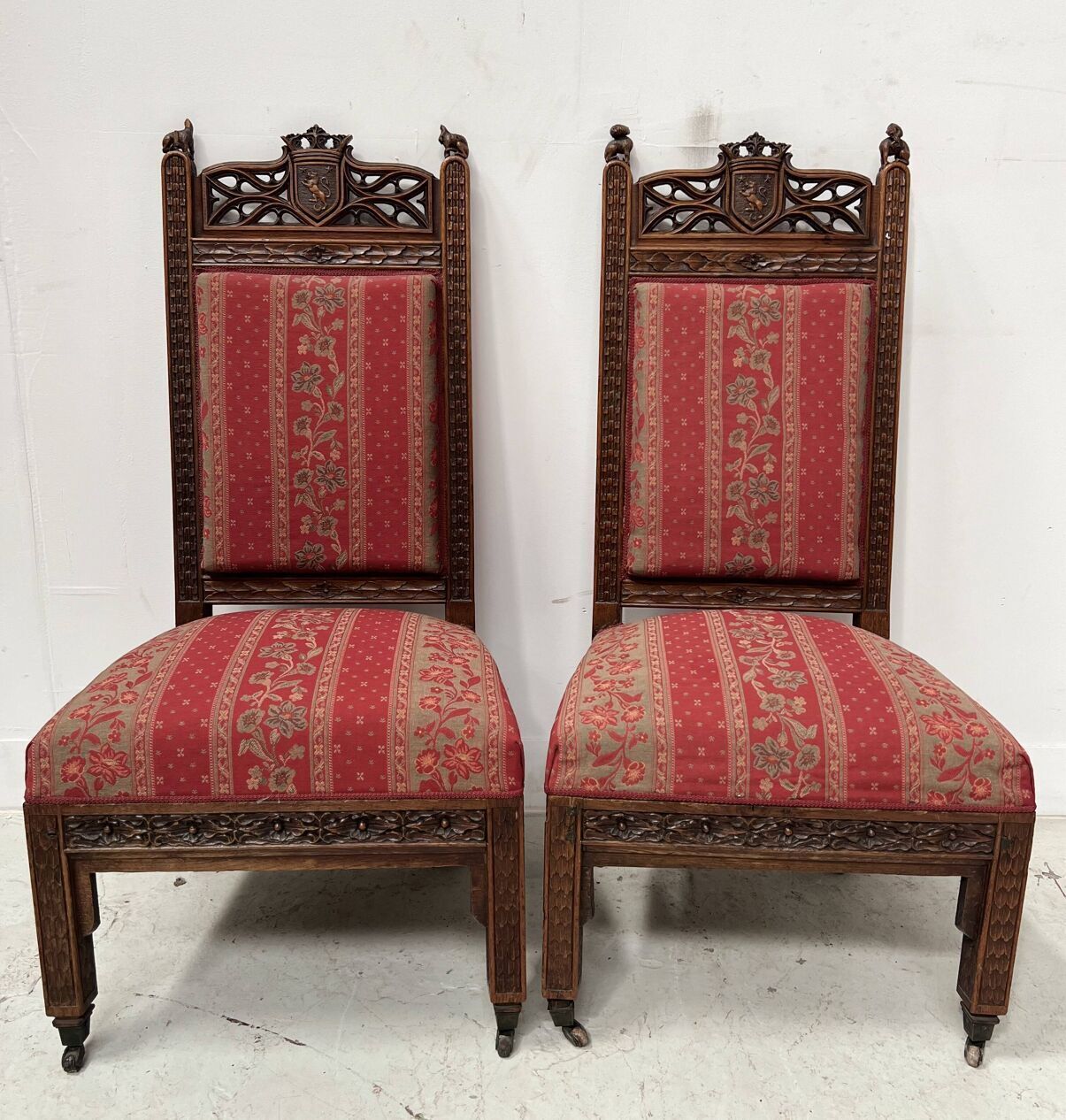 Pair Of Gothic Style Walnut Lounge Chairs, 19th Century photo furniture