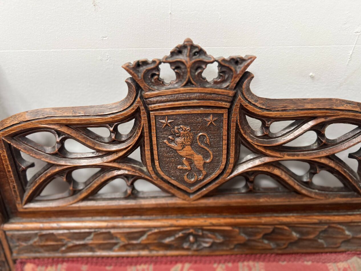 Pair Of Gothic Style Walnut Lounge Chairs, 19th Century photo buy