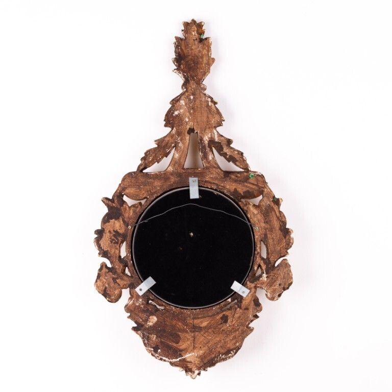 Antique French Gilded Polychrome Hand Carved Wood Convex Mirror 19th Century photo 1475.0