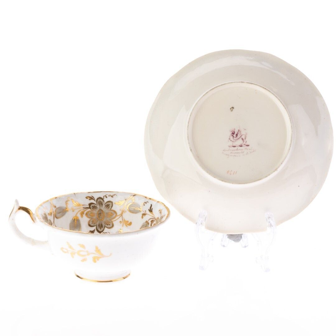 18th Century English Rockingham Gilt Hand Painted Porcelain Teacup And Saucer photo furniture