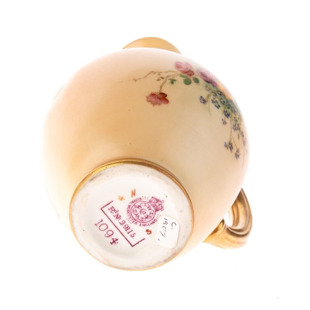 Antique Royal Worcester Hand Painted Blush Porcelain Art Nouveau Floral Flat Back Ewer Jug photo furniture