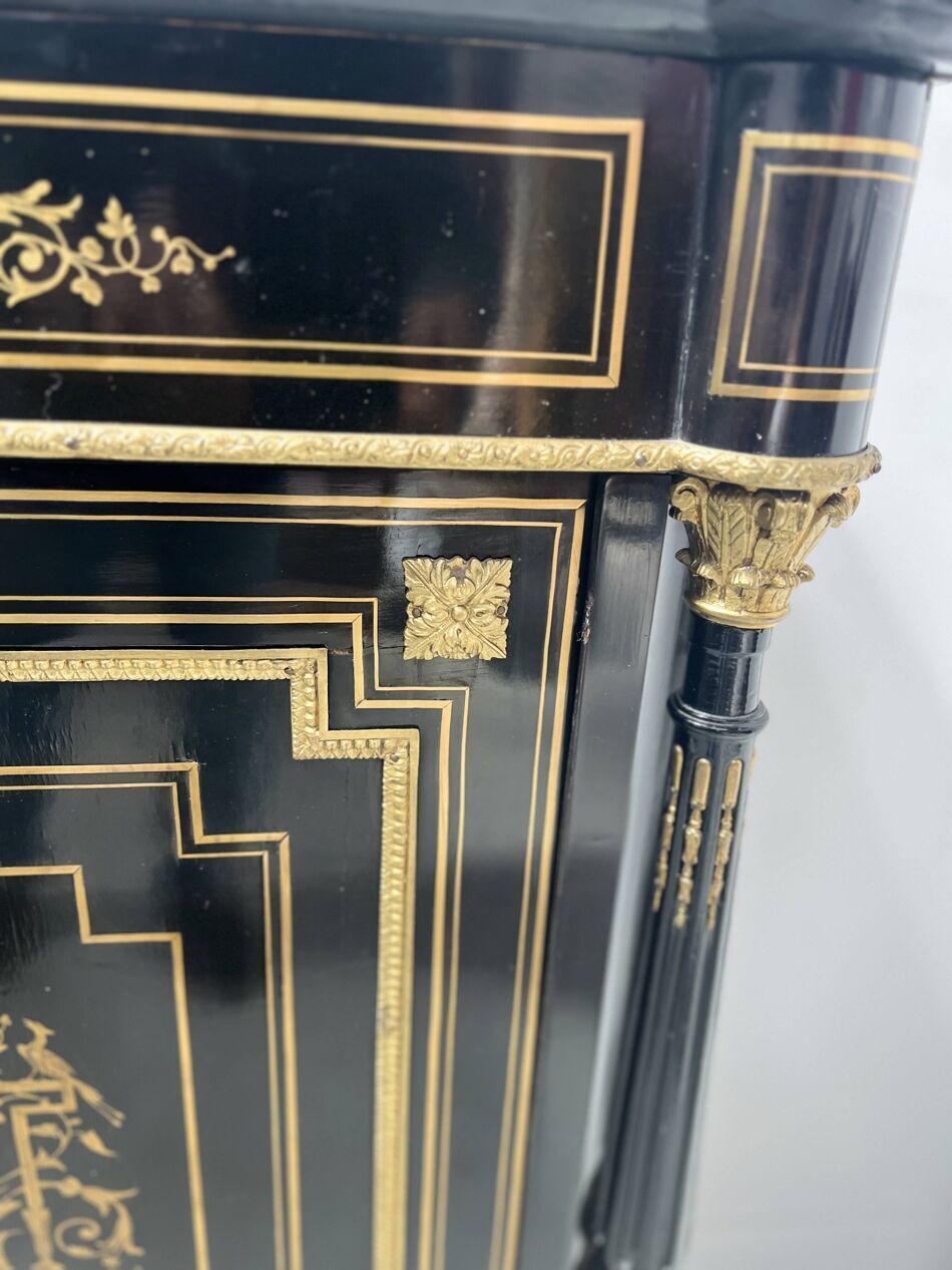 Napoleon III Furniture Has A Black Wooden Door And Brass Marquetry 19th Century photo vintage