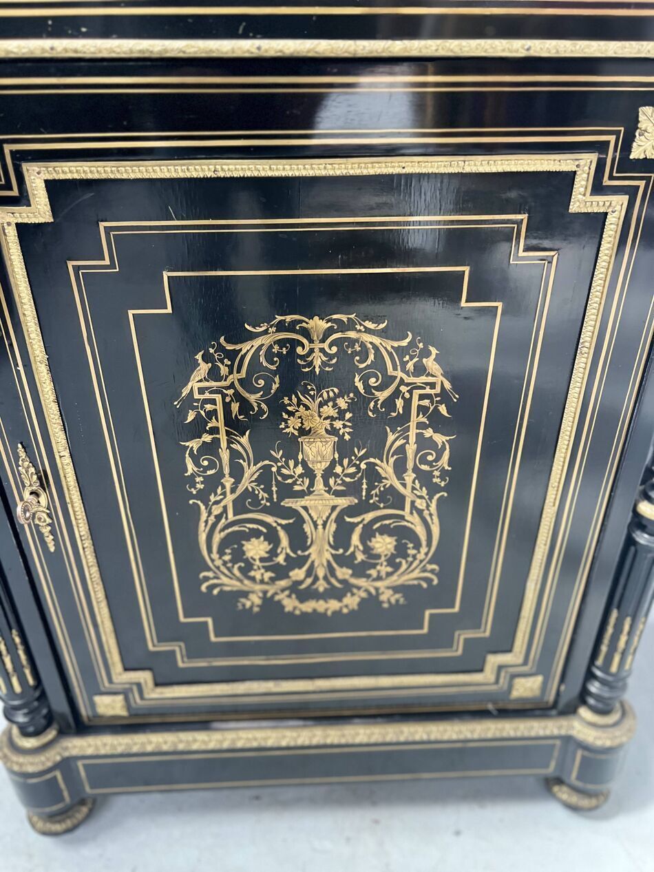Home Fixtures Napoleon III Furniture Has A Black Wooden Door And Brass Marquetry 19th Century photo