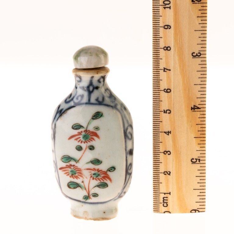Antique Chinese Hand Painted Porcelain Ceramic Snuff Bottle With Jade Top 19th Century photo Home Decor
