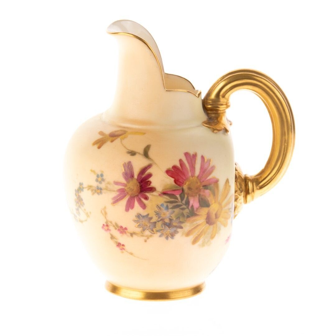 Antique Royal Worcester Hand Painted Blush Porcelain Art Nouveau Floral Flat Back Ewer Jug