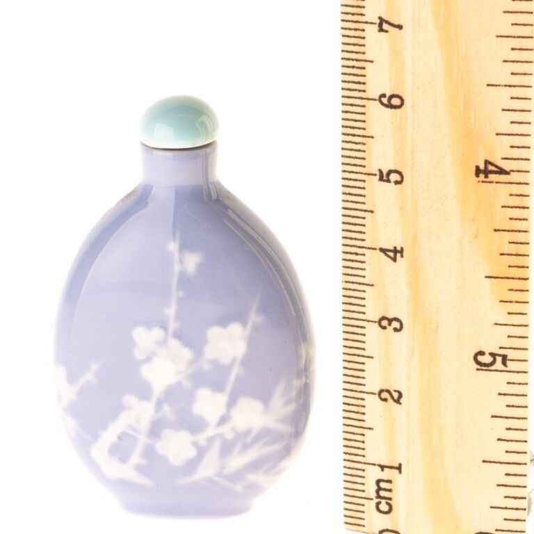Chinese Qing Dynasty Lavender Ground Cameo Overlay Porcelain Prunus Snuff Bottle photo for sale