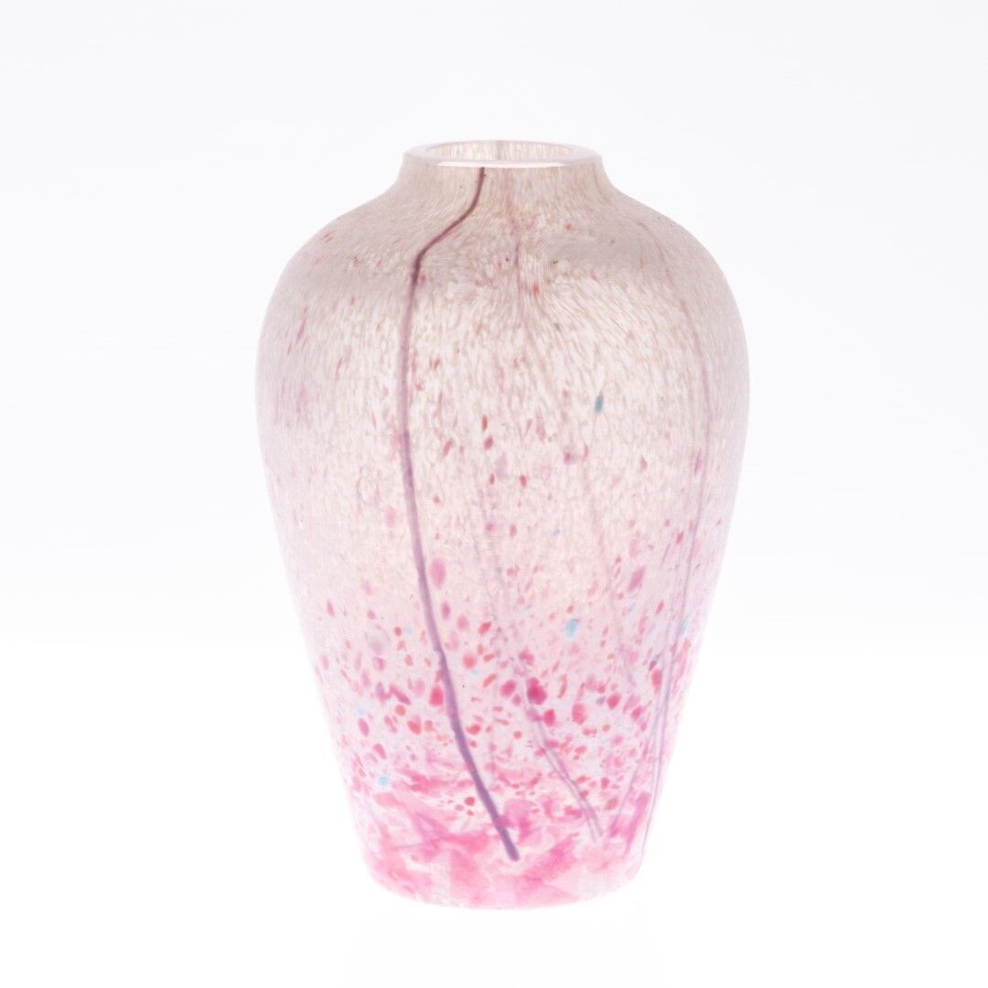 Mid Century Hand Blown Studio Glass Pink Splatter Vase photo furniture