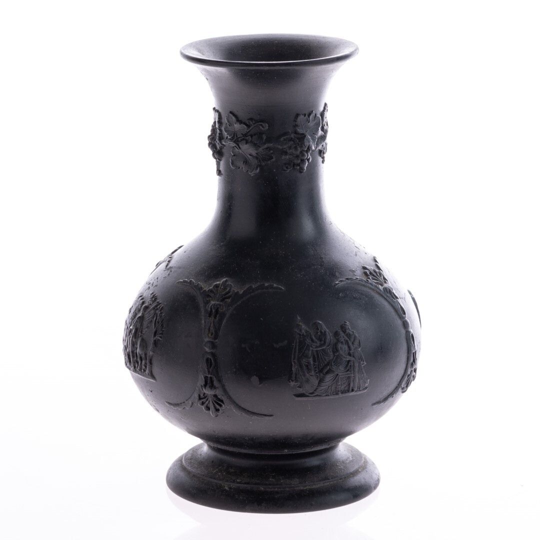Rare Antique Wedgwood Black Basalt Jasperware Neoclassical Bas Relief Baluster Vase