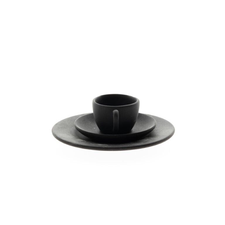 Wedgwood Miniature Novelty Black Basalt Jasperware Ceramic Porcelain Teacup And Saucers photo for sale