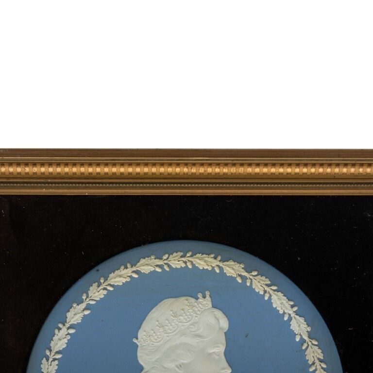 Wedgwood Blue Jasperware Porcelain Framed National Savings Committee 50th Anniversary Plate photo for sale