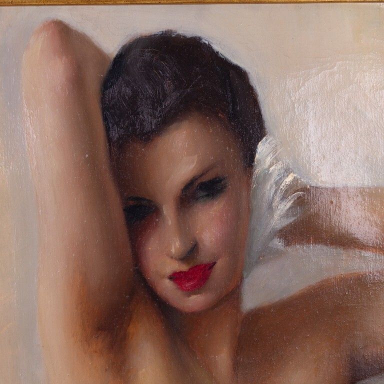 Large French Nude Art Deco Oil Painting On Canvas Signed photo Art