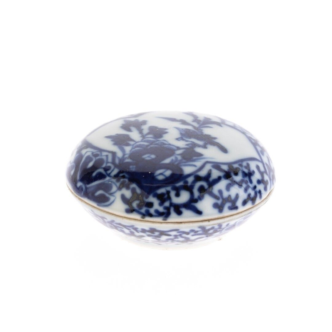 Antique Blue And White Chinese Porcelain Box Depicting A Bird Perched On Blossom Branch photo furniture