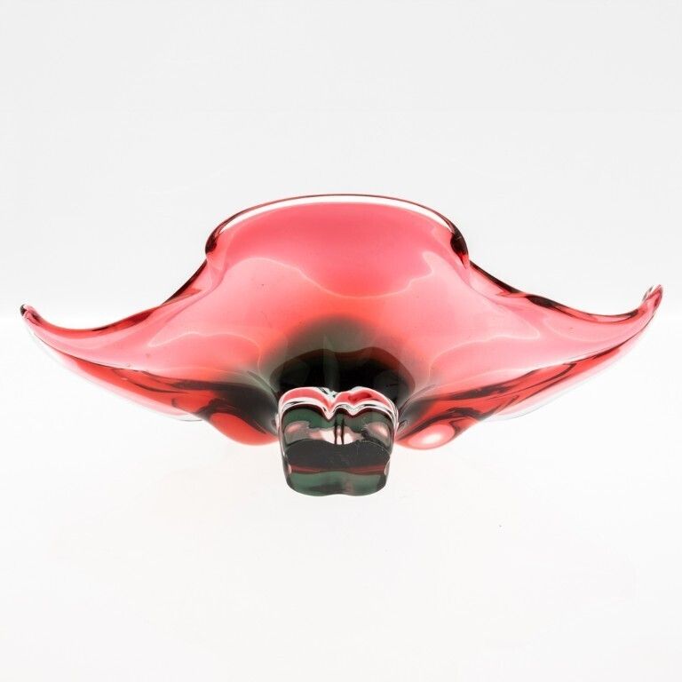 Mid Century Murano Hand Blown Venetian Glass Sommerso Pedestal Bowl photo for sale