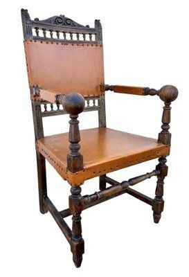 Antique Louis XIII Style Leather Friar's Armchair