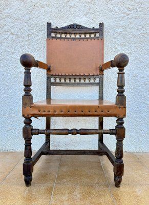 Antique Louis XIII Style Leather Friar's Armchair photo Furniture