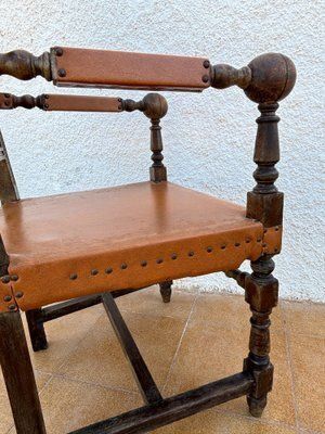 Antique Louis XIII Style Leather Friar's Armchair photo vinterior
