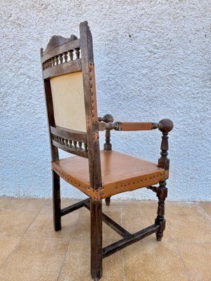photo for sale Antique Louis XIII Style Leather Friar's Armchair