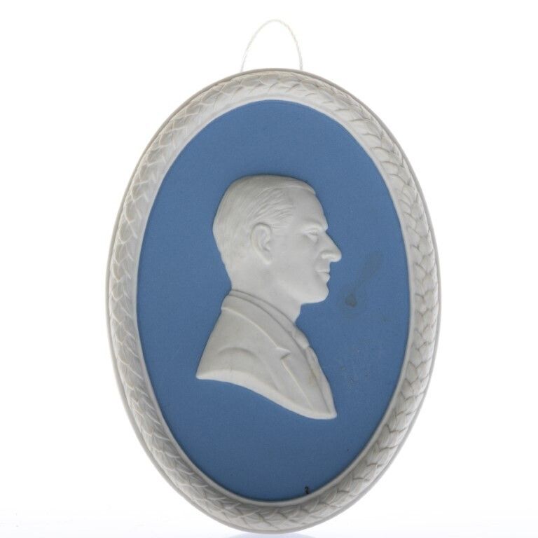 Wedgwood Blue Jasperware Ceramic Porcelain Duke Of Edinburgh Portrait Medallion Laurel Leaf Plaque photo furniture