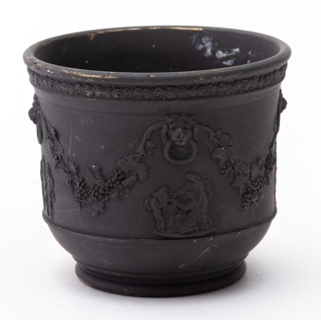 Antique Wedgwood Black Basalt Jasperware Ceramic Lion Head Planter Jardiniere Vase photo furniture