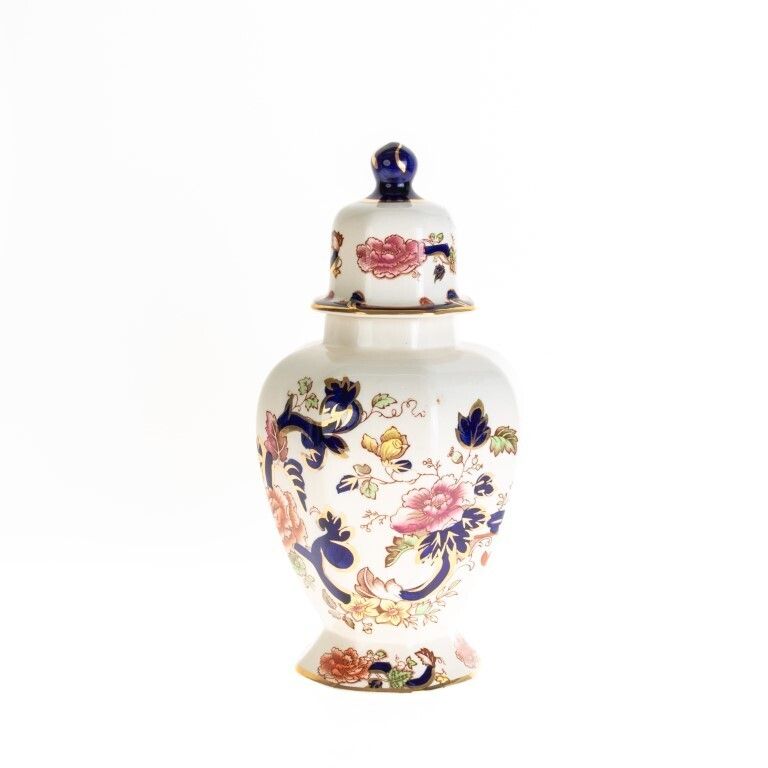 Mid Century Mason’s Ironstone Ceramic Pottery Imari Palette Mandalay Lidded Vase photo for sale