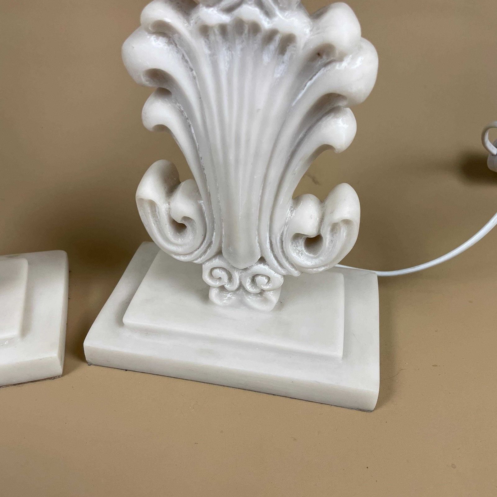 Pair Of Faux Marble Lamps Bedside Table Side Lights Ornate Style Modern Cream Repro photo for sale