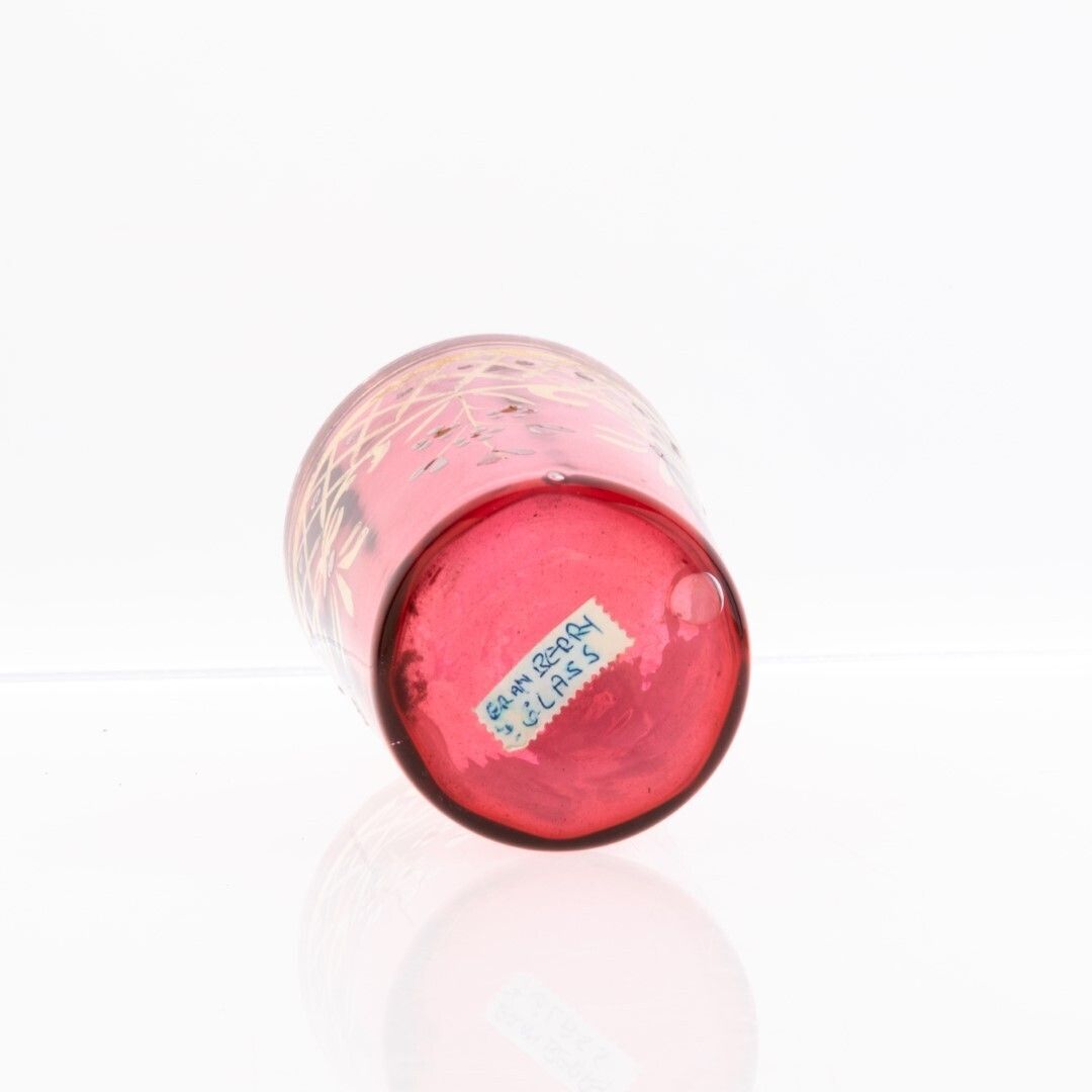 Antique Victorian Bohemian Gilt And Hand Enameled Cranberry Glass Beaker 19th Century photo furniture