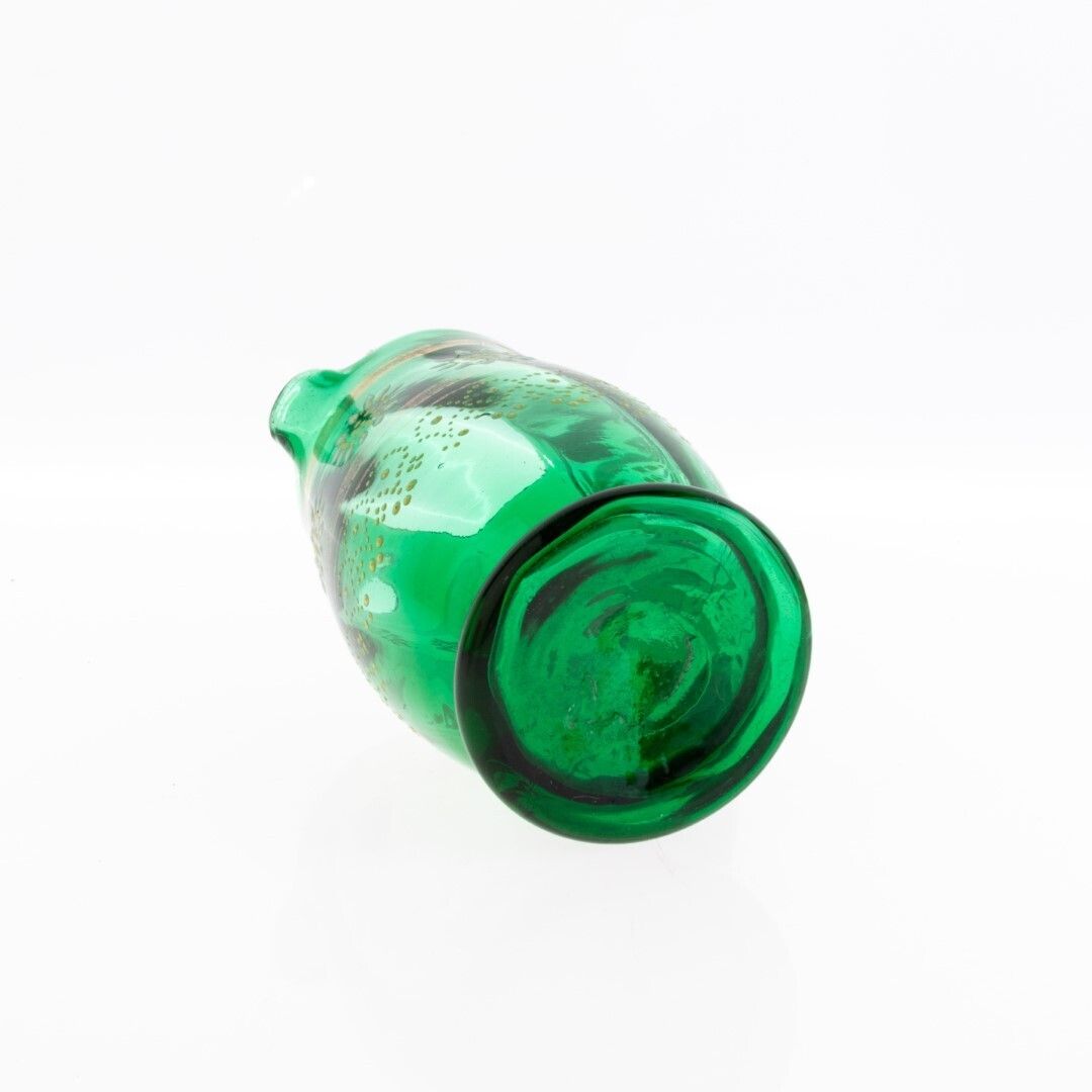 Antique Victorian Bohemian Gilt And Hand Enameled Emerald Green Glass Creamer Jug 19th Century photo furniture