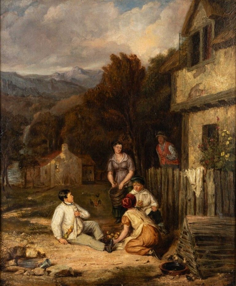Large “Apple Scrumpers” British Oil Painting On Canvas By The Circle Of Edmund Bristow (1787 1875)