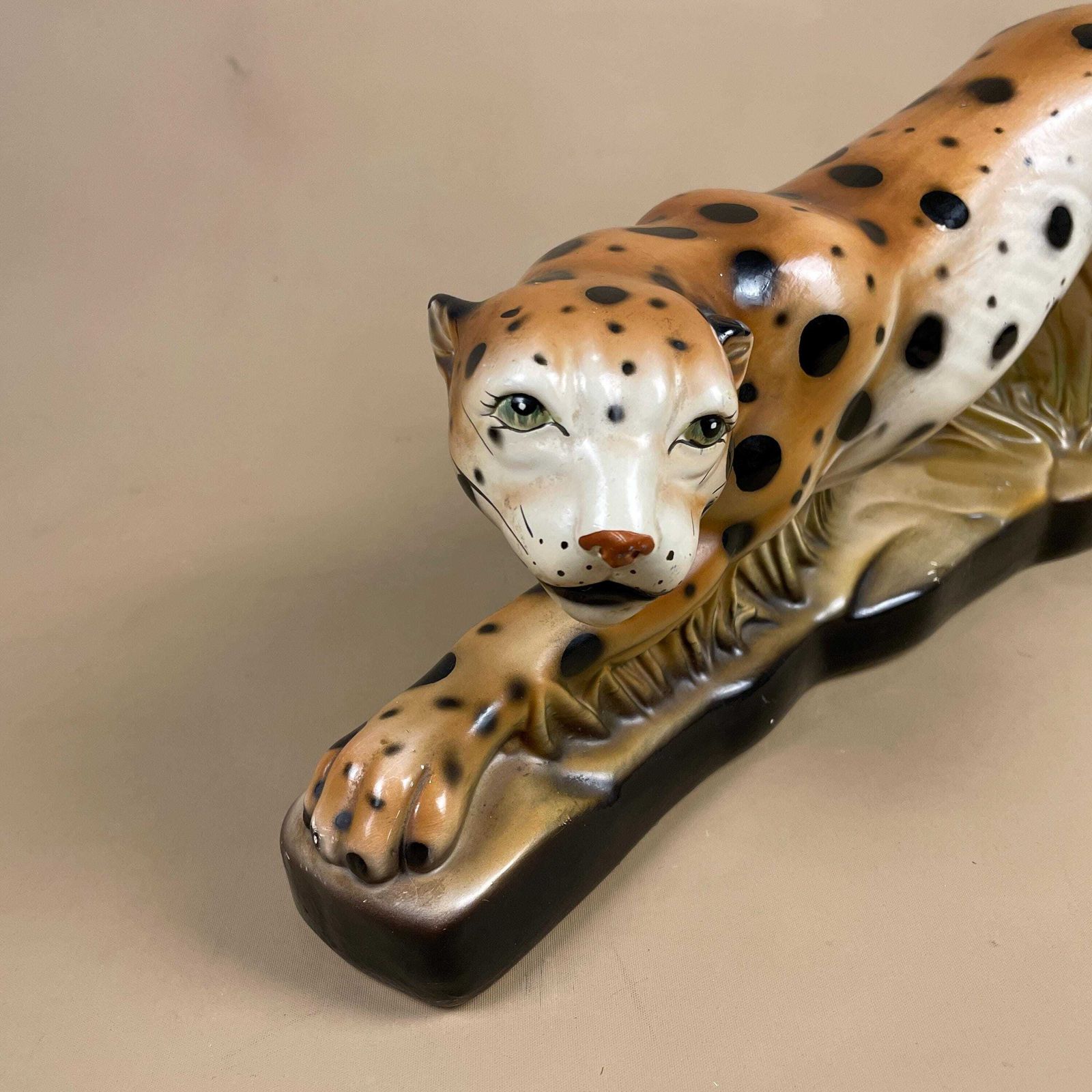 Vintage Ceramic Leopard Ornament Big Cat Display Statue Figurine Maximalist Animal Safari Cheetah Spotted photo for sale