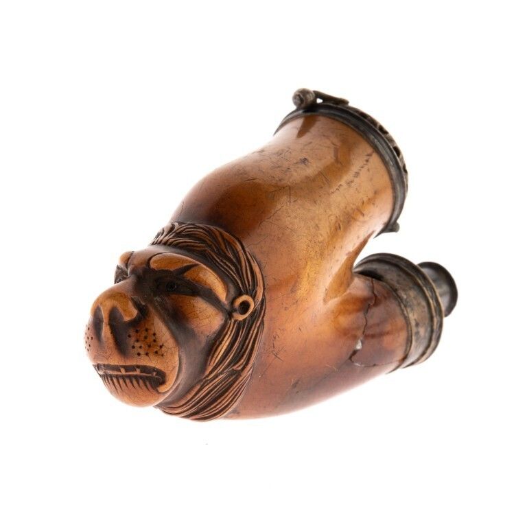 Antique Early 19th Century Carved Meerschaum Tobacco Smoking Pipe With Lion Head