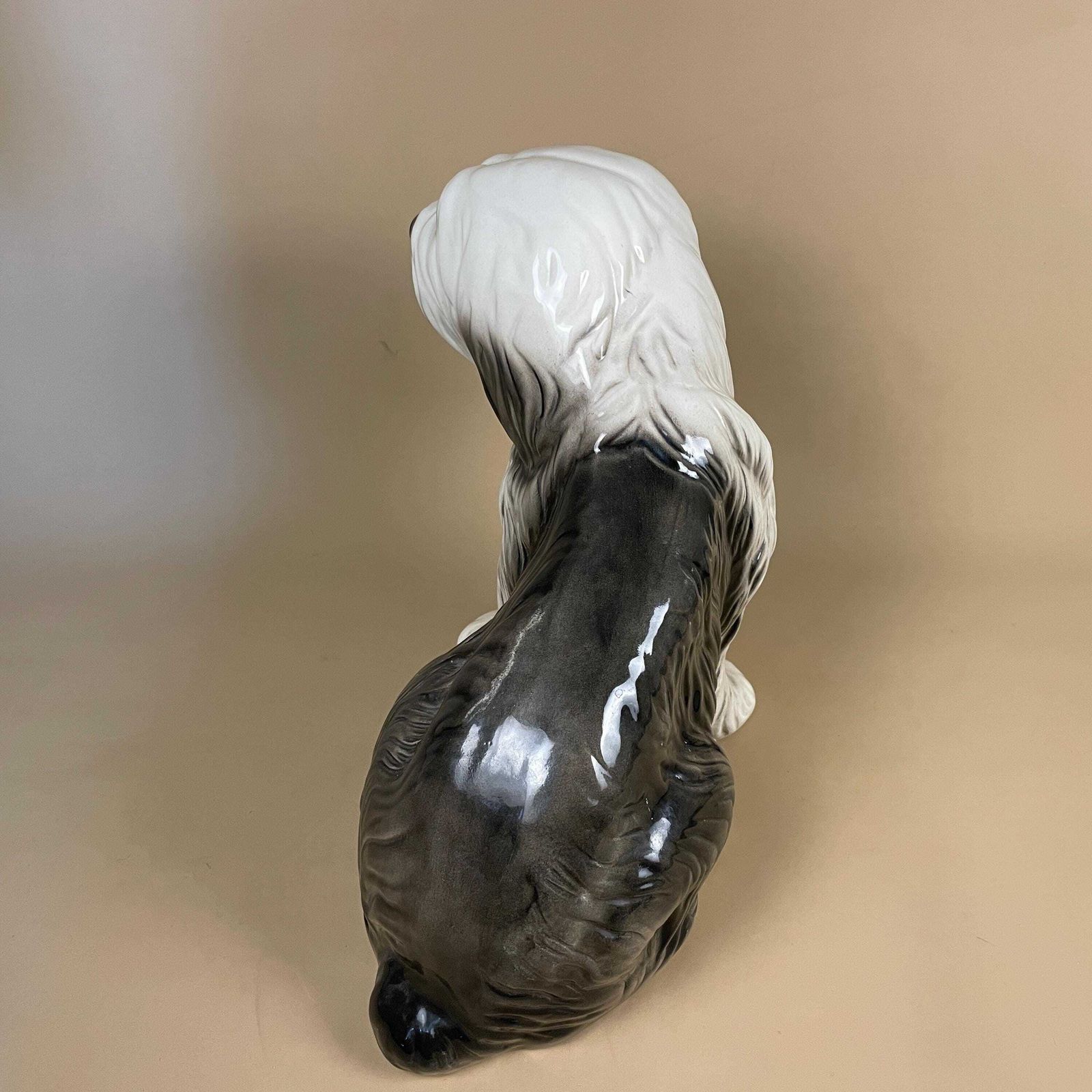 Vintage Ceramic English Sheepdog Dog Display Ornament Statue Figurine Grey White Pet photo vinterior