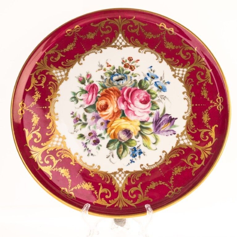 Very Fine Hand Painted Limoges French Porcelain Circular Floral Tray