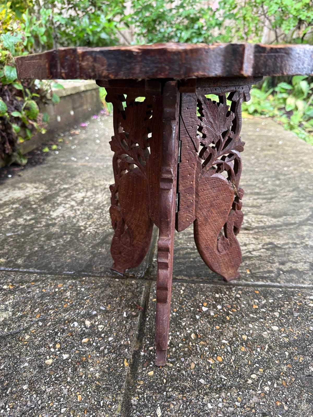 Delightful Vintage Carved Wooden Table With Bohemian Chic Style, Small Table Or Plant Stand, Vintage Accent For A Room photo furniture