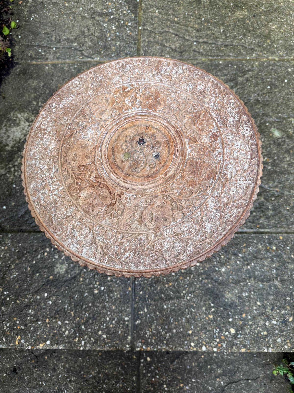 Delightful Vintage Carved Table, Wooden Vintage Table Or Plant Stand, Space Saving Display Table/Stand   Attractive Carved Wooden Table photo vintage