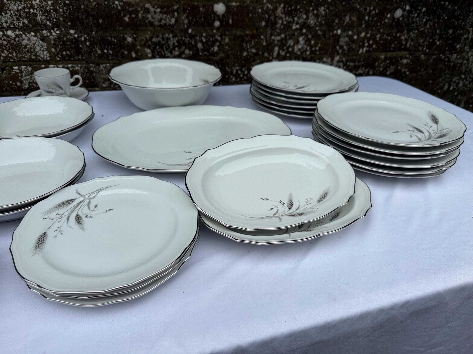 Vintage Winterling Bavarian Porcelain Dinner Service, Silver & Grey Botanical, West German China Service   40 Pieces, 6 Place + Setting Plus photo vintage