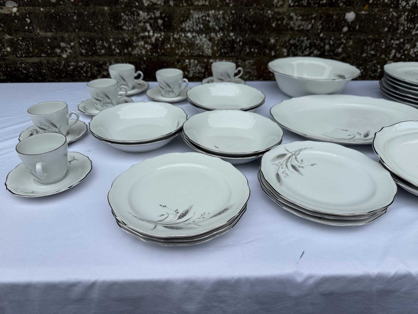 photo furniture Vintage Winterling Bavarian Porcelain Dinner Service, Silver & Grey Botanical, West German China Service   40 Pieces, 6 Place + Setting Plus