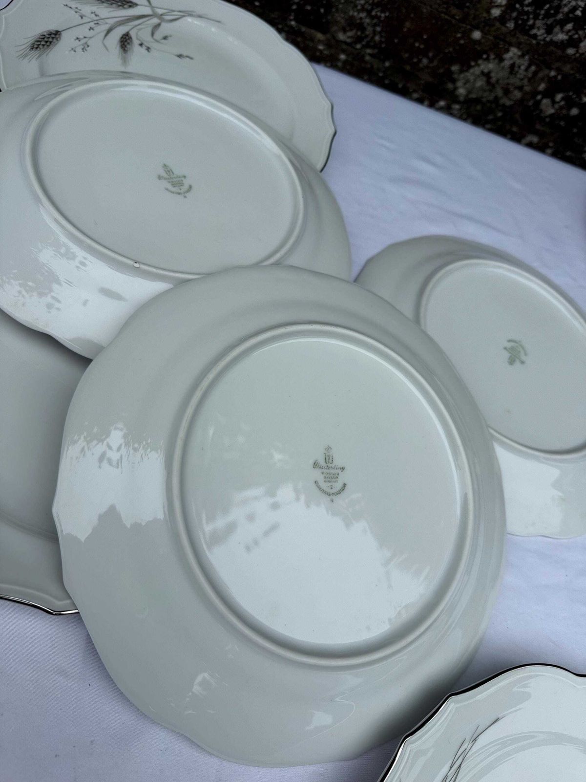 photo for sale Vintage Winterling Bavarian Porcelain Dinner Service, Silver & Grey Botanical, West German China Service   40 Pieces, 6 Place + Setting Plus