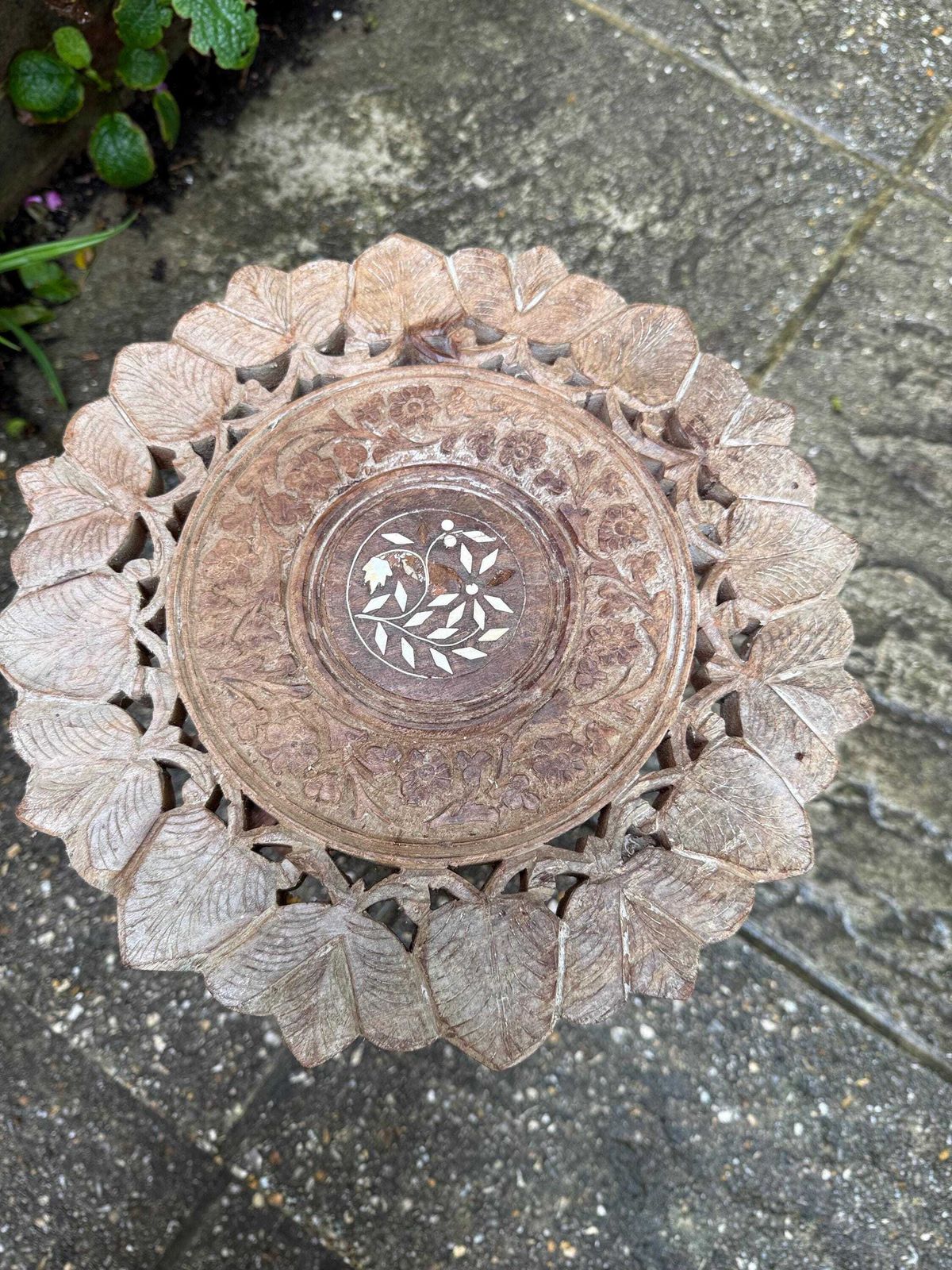 Vintage Carved Wooden Table, Small Vintage Carved Asian Table, Indian Wooden Table   Small Table Or Plant Stand, Lamp Table, Display Table photo vinterior