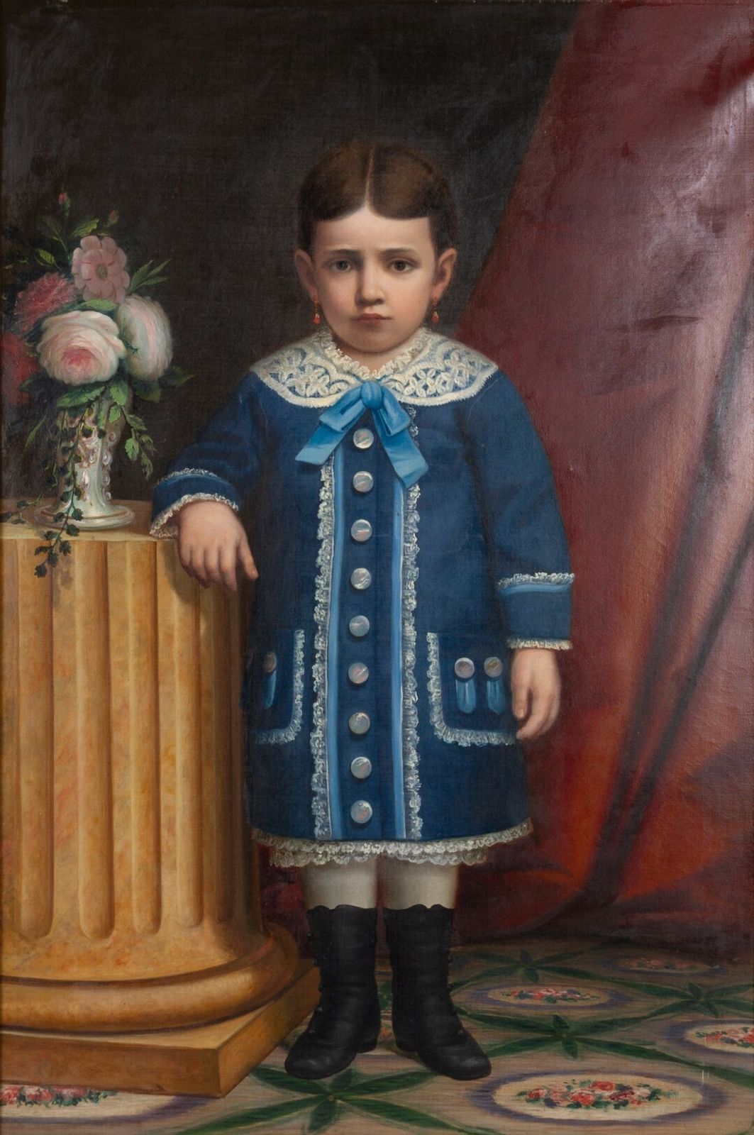 Portuguese Full Length Portrait Oil Painting On Canvas Depicting A Royal Child 19th Century