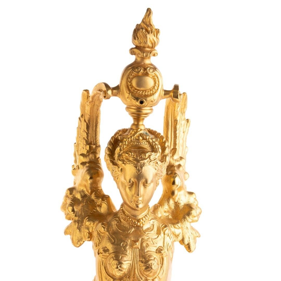 Antique Pair Of French Empire Gilt Metal Sphinxes Firedog Chenets 19th Century photo furniture