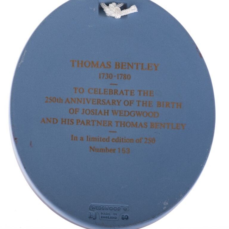 Wedgwood Blue Jasperware Ceramic Porcelain Thomas Bentley Portrait Medallion Plaque photo 125.0