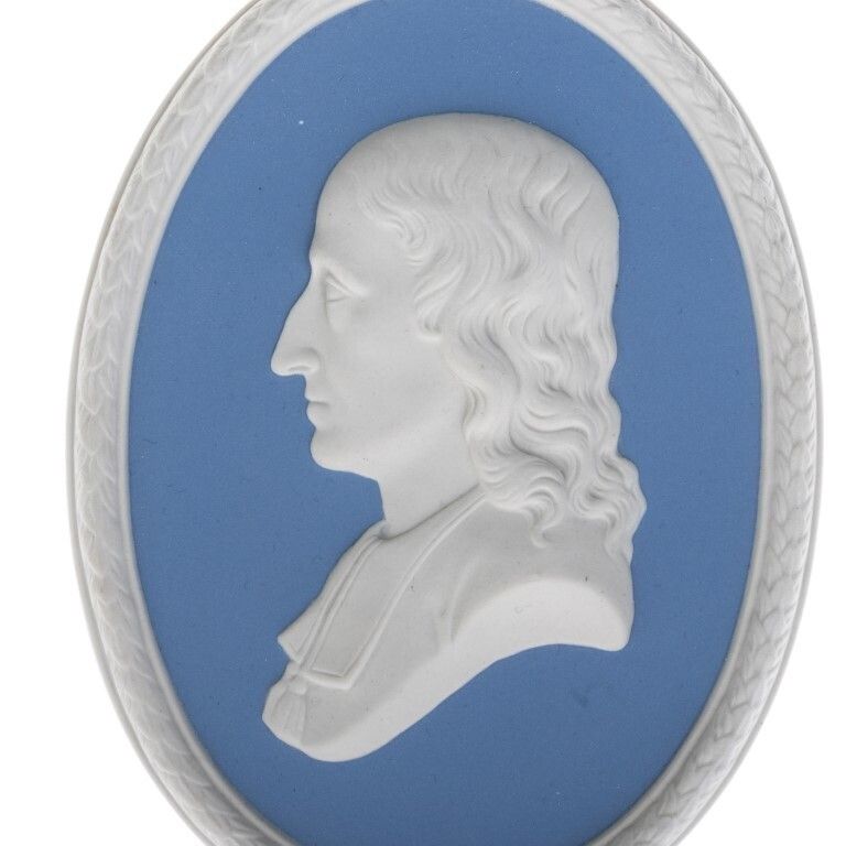 Wedgwood Blue Jasperware Ceramic Porcelain Portrait Medallion Laurel Leaf Plaque photo furniture
